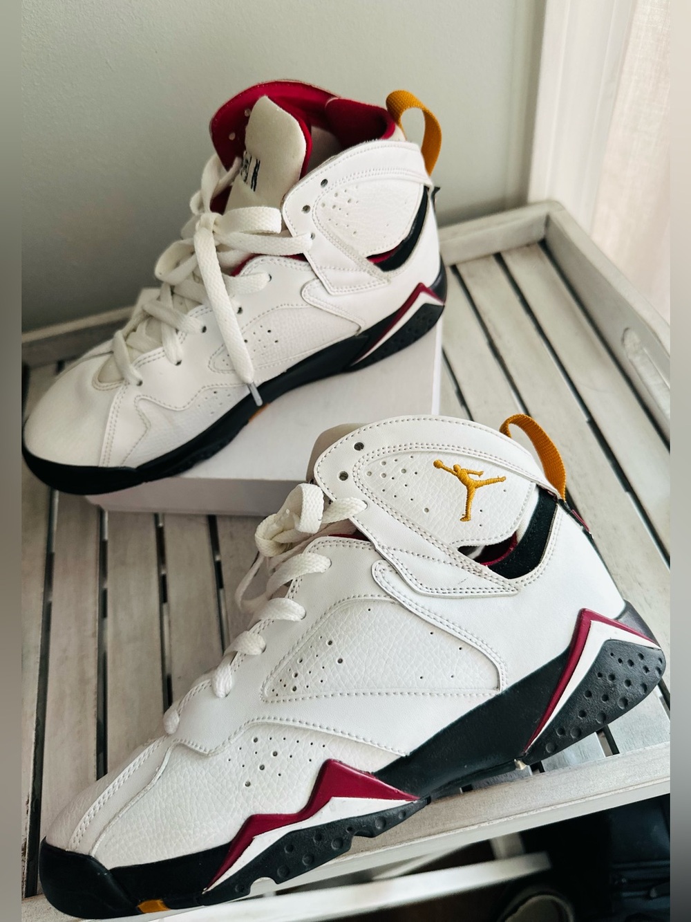 Air Jordan 7 Retro White Maroon Gold Basketball Sneakers